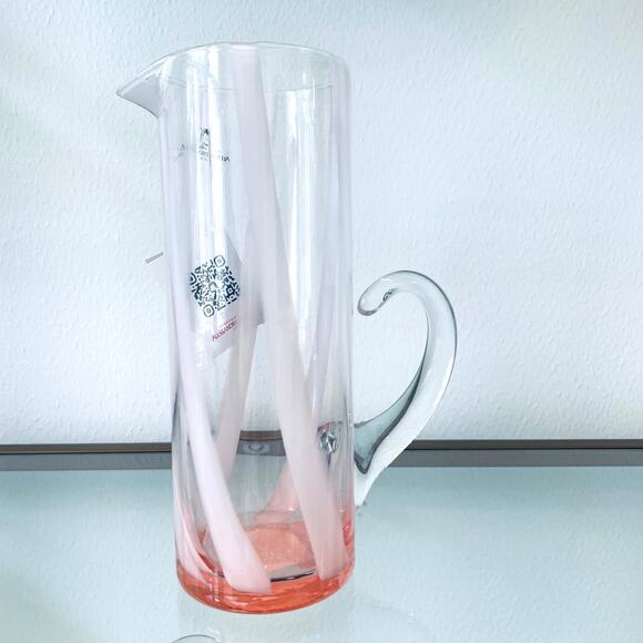 Di Murano ALESSANDRO COPPOLA Glass Pitcher 34oz Pink & White Stripe Italy NEW - Picture 6 of 14